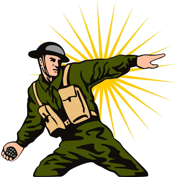 Στρατιώτης, ρίψη χειροβομβίδων — Διανυσματικό Αρχείο