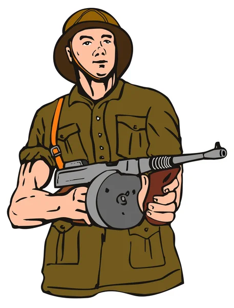 Soldado con pistola Thompson — Vector de stock