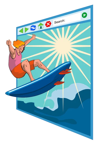 Surfer am Netzfenster — Stockvektor