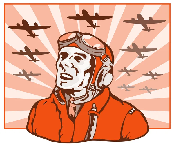 World War Two Pilot Airman Retro — Stock Vector
