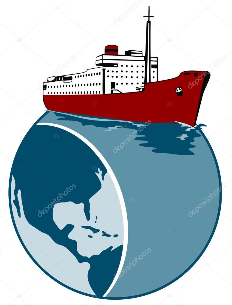 Passenger Cargo Ship on Top of Globe