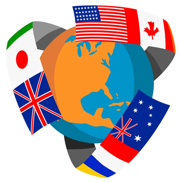 Glob flagi świata retro — Zdjęcie stockowe