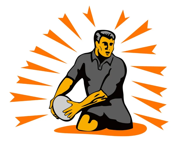 Rugby player działa piłkę retro — Zdjęcie stockowe