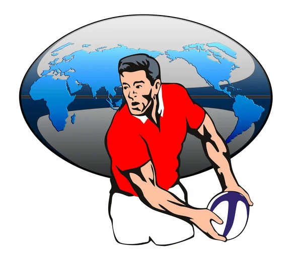 Giocatore di rugby con il disegno della mappa della palla da rugby — Foto Stock