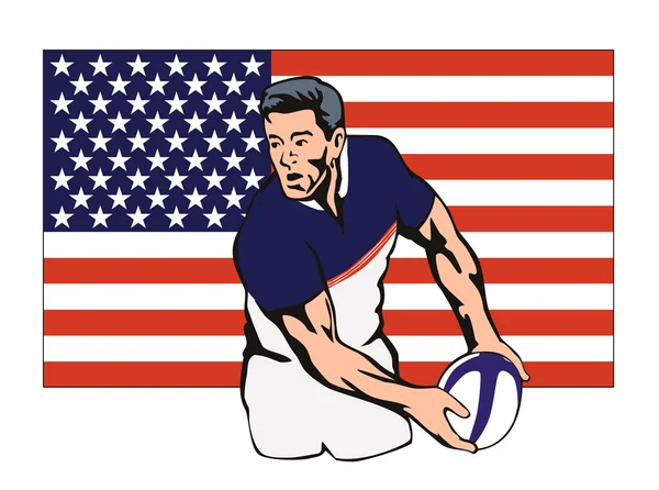 Jugador de rugby americano pasando pelota — Foto de Stock