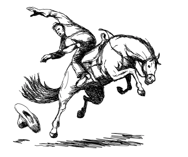 Rodeo Cowboy Falling off Horse — Stock Photo, Image