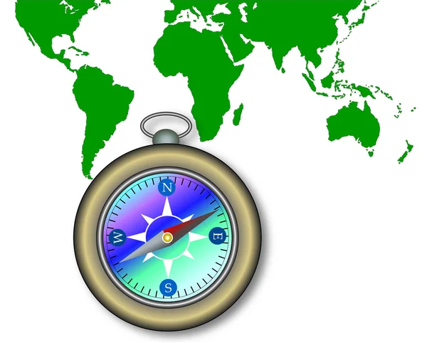 World Map and Compass — Stock Photo, Image