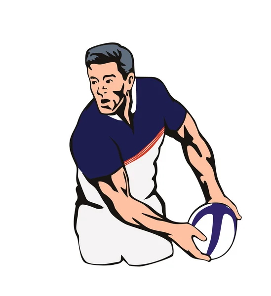 Joueur de rugby passant le ballon — Photo