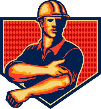 Construction Worker Rolling Up Sleeve Retro clipart
