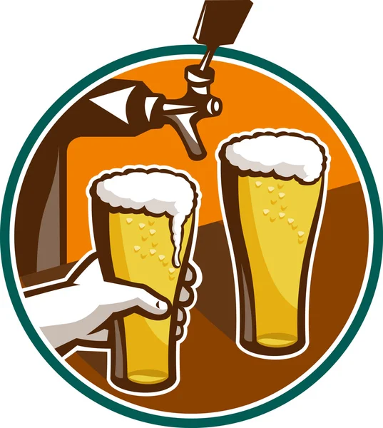 Beer Pint Glass Hand Tap Retro — Stock Vector