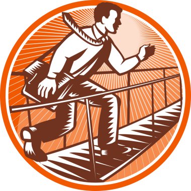 Köprü çalışan işadamı satchel çanta