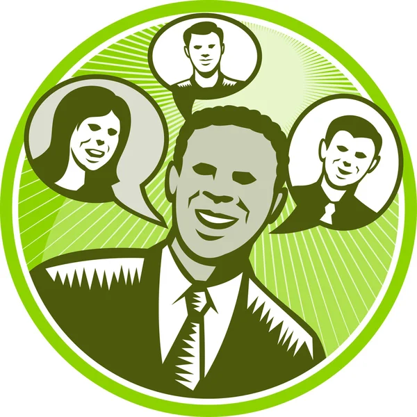 Empresario gente sonriendo discurso burbuja — Vector de stock