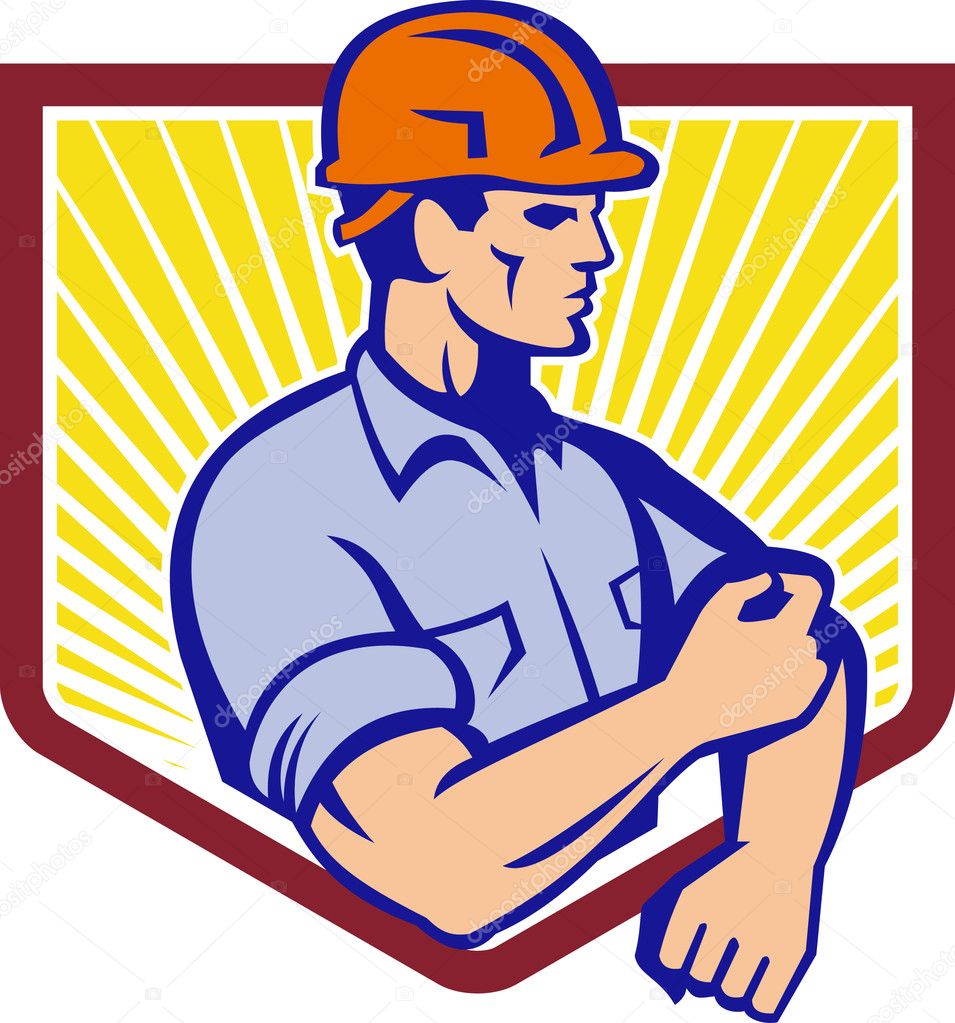 Construction Worker Rolling Up Sleeve Retro