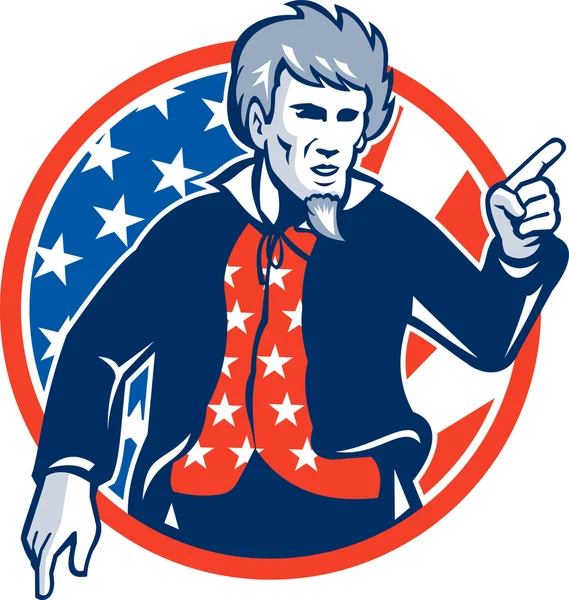 Uncle Sam amerikai mutató ujj zászló Retro — Stock Vector