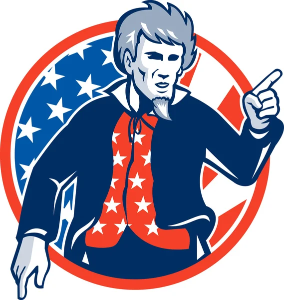 Uncle sam amerikanska pekar finger flagga retro — Stock vektor