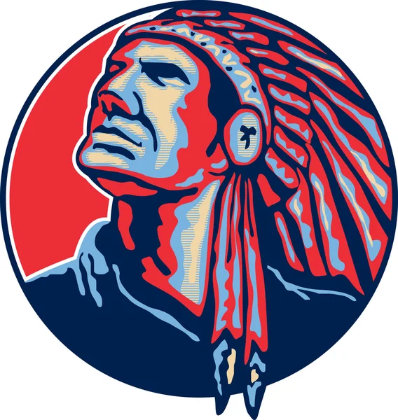 Native American Indian Chief Retro — Stockvector