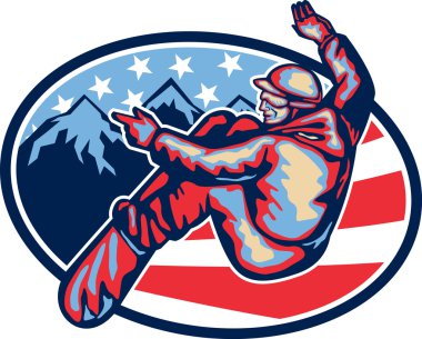 Amerikan snowboarder atlama snowboard retro