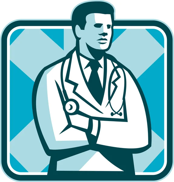 Medical Doctor Physician Stethoscope Standing Retro — Stock Vector