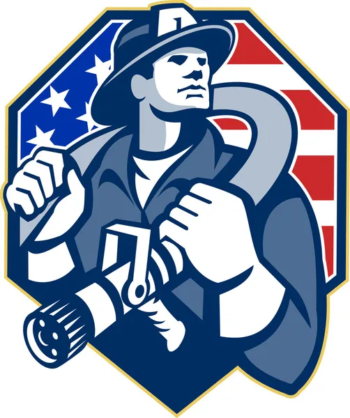 Amerikalı itfaiyeci itfaiyeci yangın hortumu retro