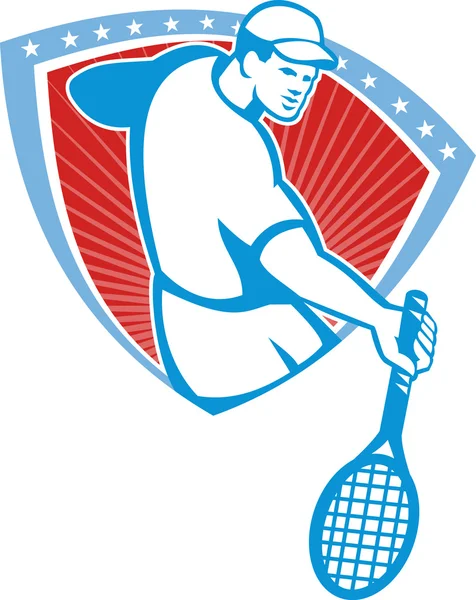 テニス プレーヤー ラケット シールド レトロ — ストックベクタ