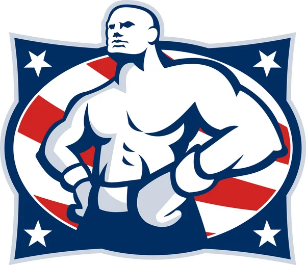 Champion Boxer Américain Akimbo Retro — Image vectorielle