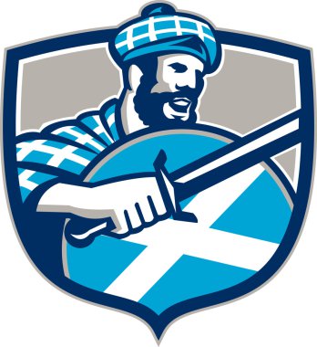 Highlander scotsman kılıç kalkan retro