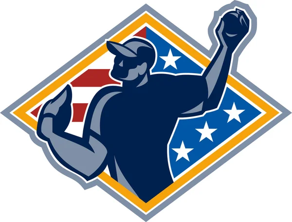 Lanzador de Béisbol Americano Bola Retro — Vector de stock