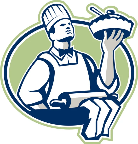 Baker şef aşçı pasta retro hizmet — Stok Vektör