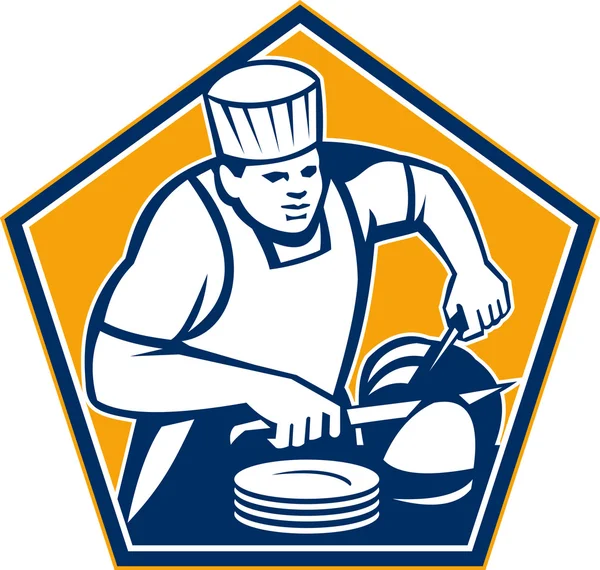 Chef cuisinier tranchant jambon rétro — Image vectorielle