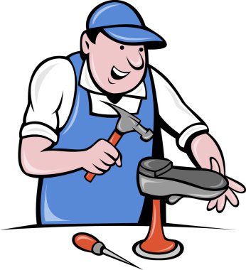Shoemaker , cobbler shoe repair working on isolated background clipart