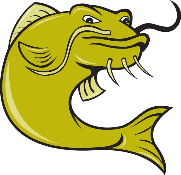 Pesce gatto cartone animato arrabbiato — Vettoriale Stock
