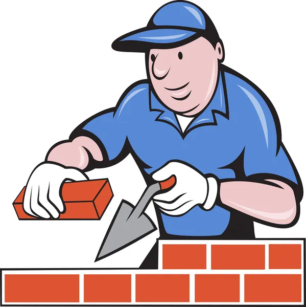 Bricklayer mason at work — Stock Vector