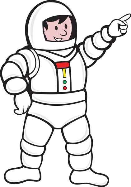 Astronauta de dibujos animados de pie señalando — Vector de stock