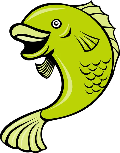 Cartoon poisson sautant côté isolé sur blanc — Image vectorielle
