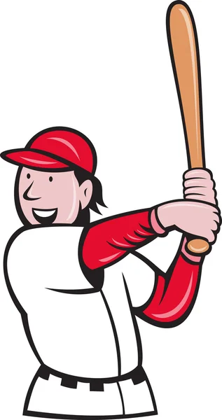 Honkbalspeler batting cartoon stijl geïsoleerd op wit — Stockvector