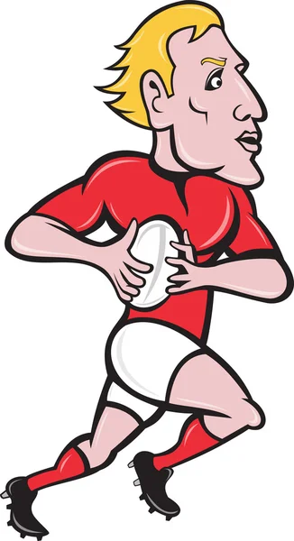 Rugby player körs med boll — Stock vektor