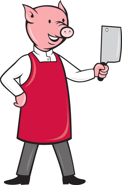 Pig butcher holding meat cleaver knife — Stock Vector