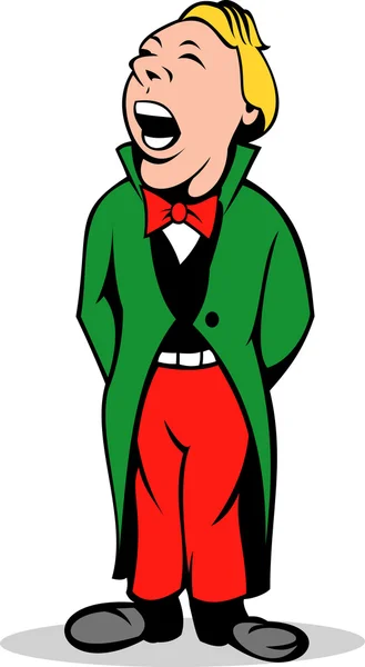 Χριστούγεννα ψάλτης καλάνδων τραγουδώντας σε κόκκινο πράσινο κοστούμι — Διανυσματικό Αρχείο