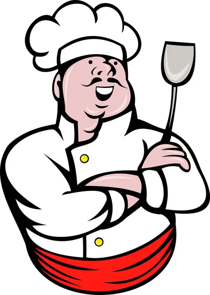 Chef cook baker arms crossed cartoon — Stock Vector
