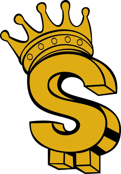 白で隔離される王冠の金のドル記号 — ストックベクタ