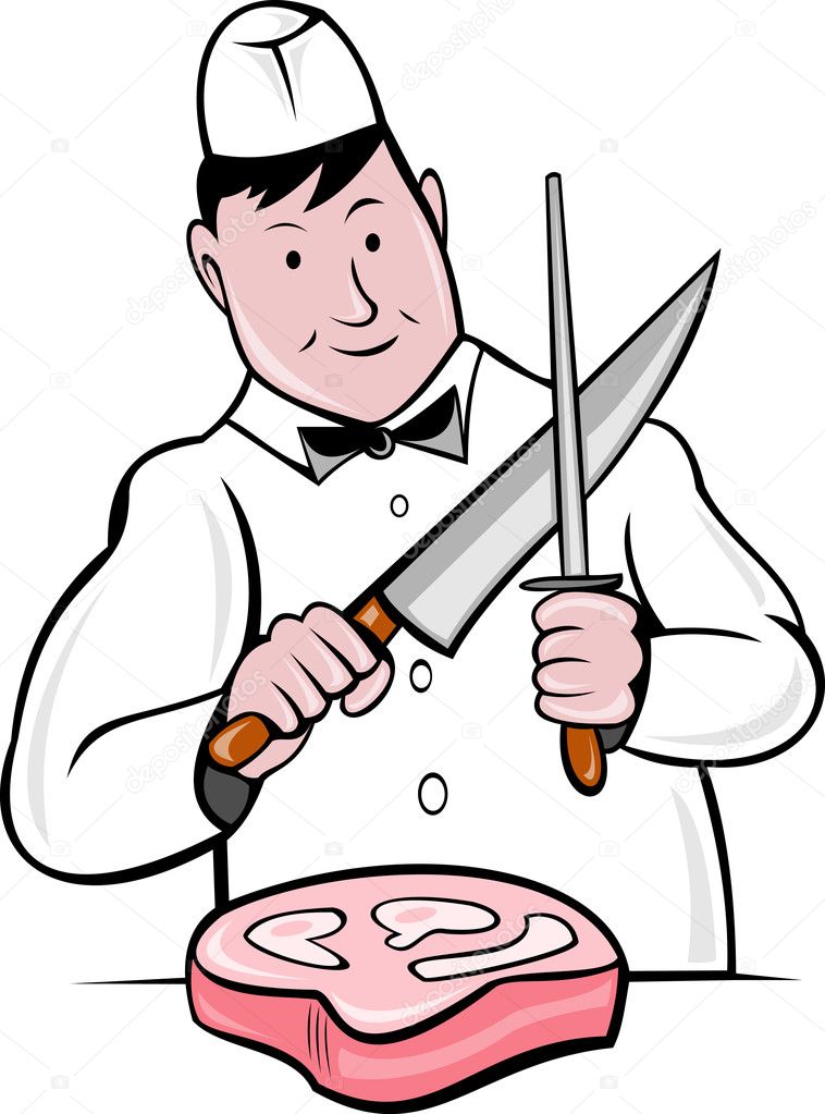 Cartoon butcher cutter with knife meat cleaver