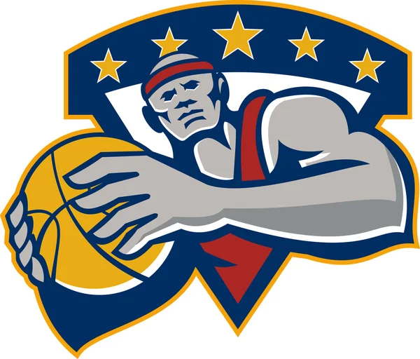 Jugador de baloncesto Holding Ball Star Retro — Vector de stock