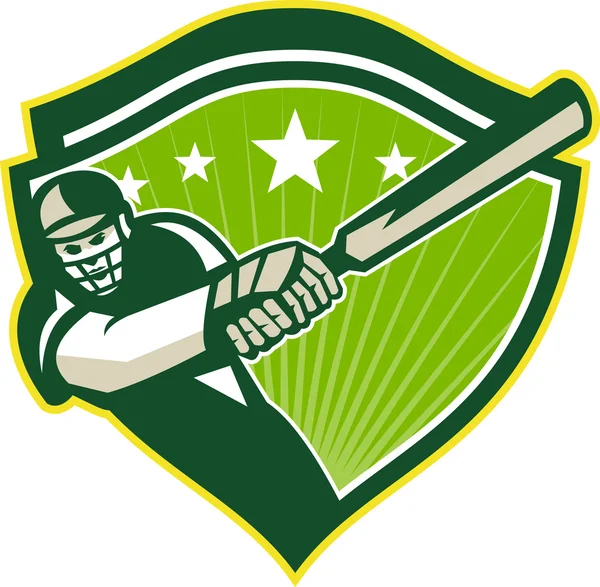 Cricket Player Batsman Star Crest Retro — Stock Vector