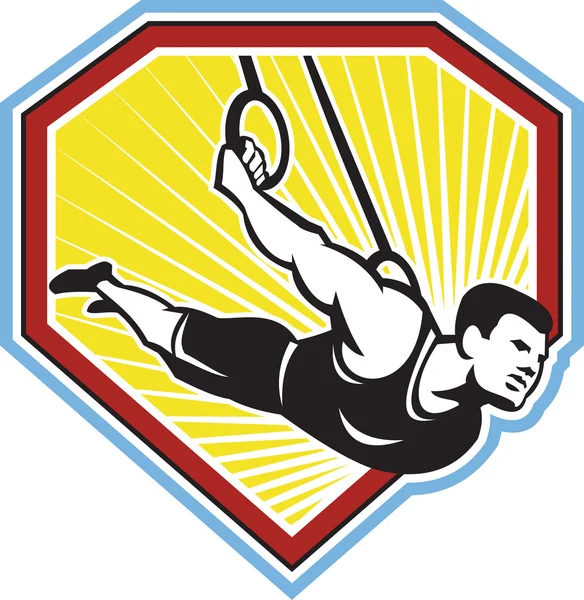 CrossFit atleet spier-up gymnastiek ring retro — Stockvector