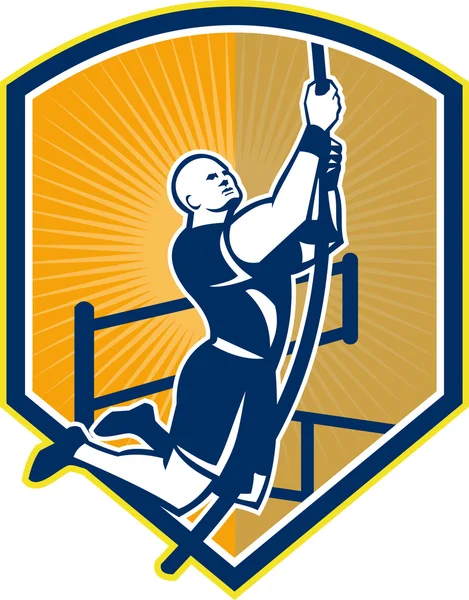 Cross-fit sportoló kötélen mászni retro — Stock Vector