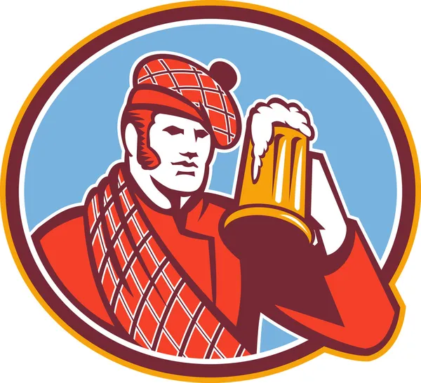 Scotsman Beer Drinker Mug Retro — Stock Vector