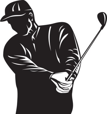golfeur balançant rétro club noir et blanc