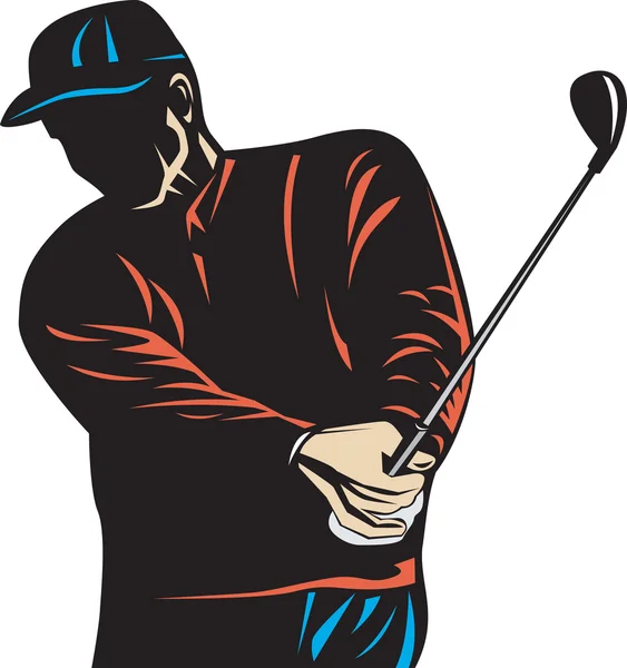 Golfer Swinging Club Woodcut Retro — Stock Vector