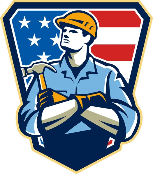 American Builder Carpenter Hammer Crest Ρέτρο — Διανυσματικό Αρχείο