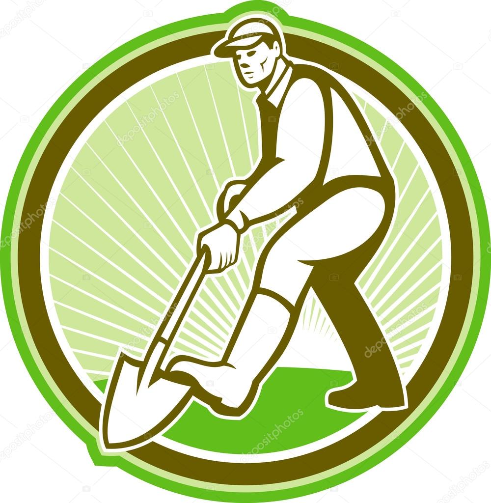 Gardener Landscaper Digging Shovel Circle